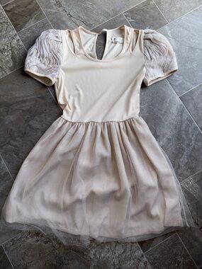 Doraceko Blush Puff Sleeve Tulle Skirt Dress small